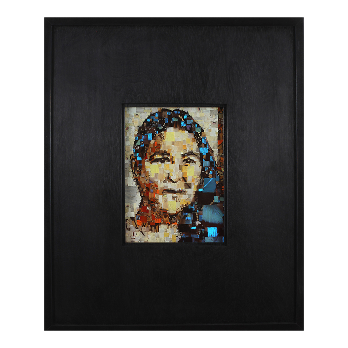 Benjamin Timpson - Rosetta Peters (SOLD), 2021, butterfly wings on glass, 8" x 6" unframed, 18" x 15" x 3" framed, unique