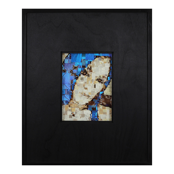 Benjamin Timpson - Shayna Gold, 2021, butterfly wings on glass, 8" x 6" unframed, 18" x 15" x 3" framed, unique