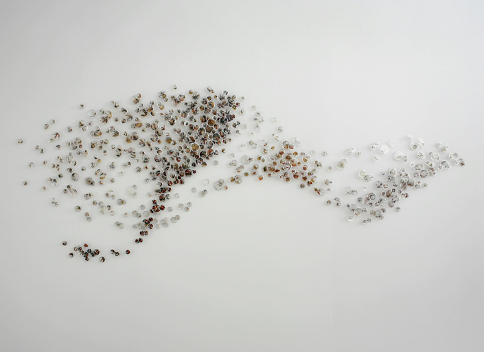 Alan Bur Johnson - Murmuration 18:12:25 (SOLD), 2012, 504 photographic transparencies, metal frames, dissection pins, 46 by 116 by 2 inches