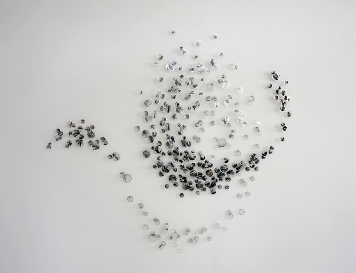 Alan Bur Johnson - Murmuration 13:00:47, 2014, 271 photographic transparencies, metal frames, dissection pins, 59.5 by 65 by 2 inches