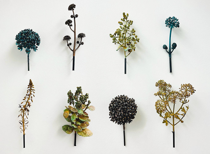 Beverly Penn - Various individual botanicals, 2021, cast bronze, sizes vary, approximately 5.25 by 2.5 by 2 inches each