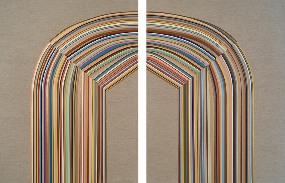Carrie Marill - Maturity is the Ability to Live in the Past Present & Future, 2022, acrylic on linen, 58” x 88”x 2” (two @ 58” x 44”)