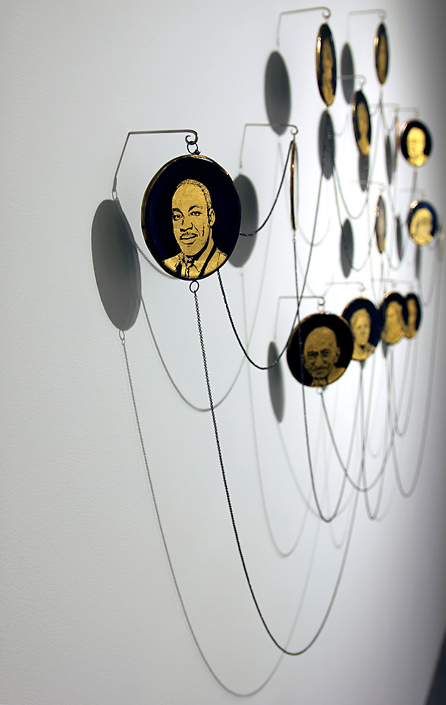 Charlotte Potter - Gilded Saints (detail) (SOLD), 2020, gold, silver, hand engraved glass, steel chain, 37 x 59 inches