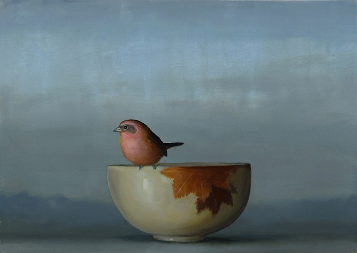 David Kroll - Untitled (finch), 2022, oil on treated paper, 9.5 x 13.5 inches image size, 11.25 x 15 inches paper size