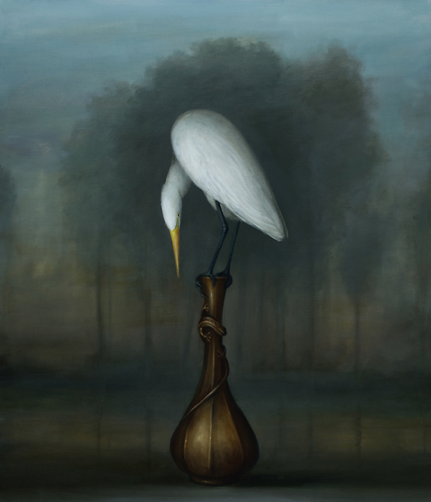 David Kroll - Landscape (Egret and Bronze Vase)(SOLD), 2020, oil on linen, 32 by 28 inches