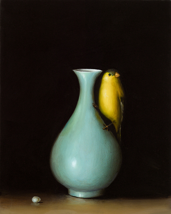 David Kroll - Goldfinch and Vase (SOLD), 2007, oil on panel, 10 x 8 inches