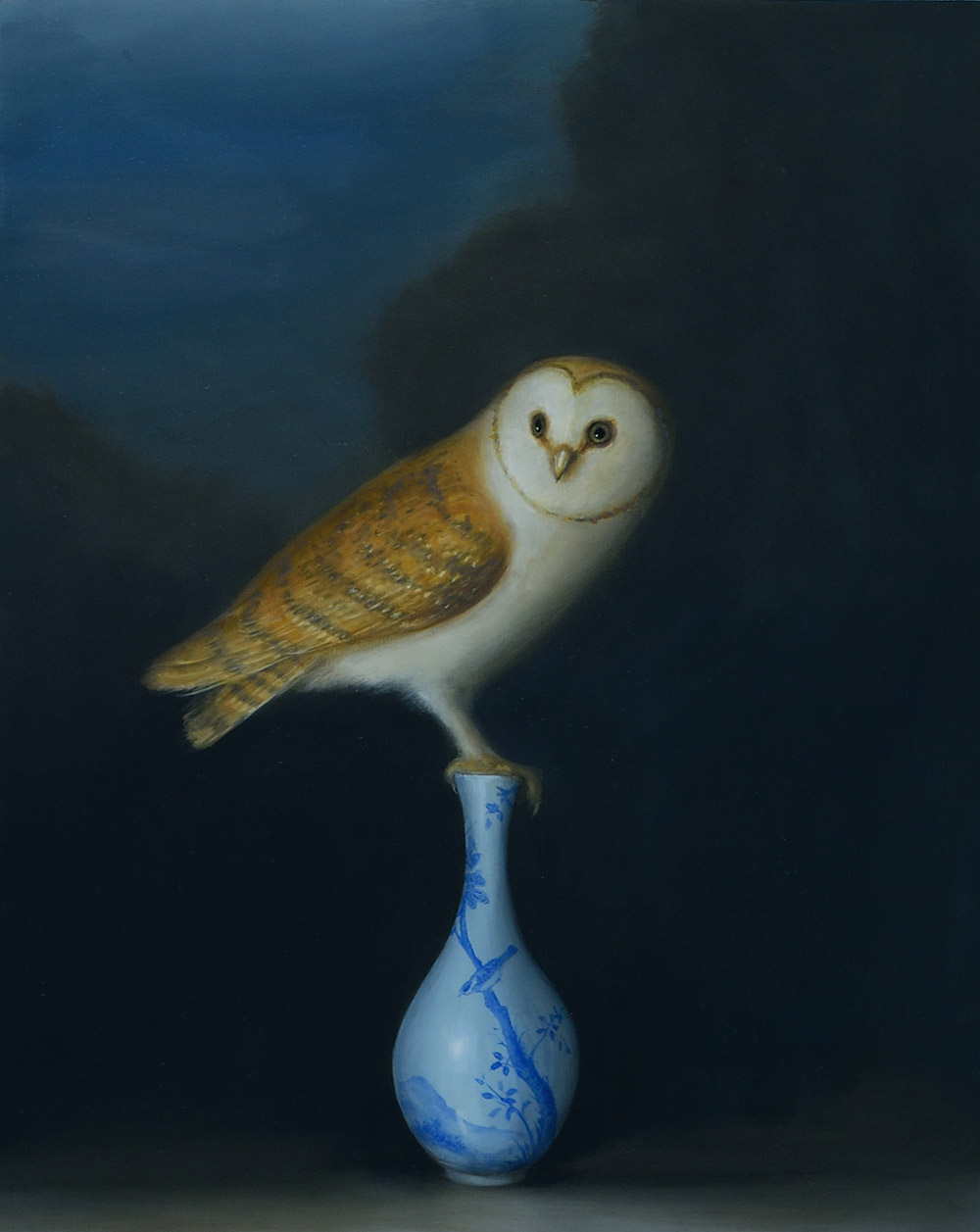David Kroll - Nocturne (Owl), 2022, oil on panel, 20” x 16”