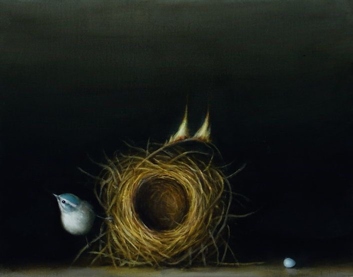 David Kroll - Still Life (Nest) (SOLD), 2020, oil on linen covered panel, 11 x 14 inches