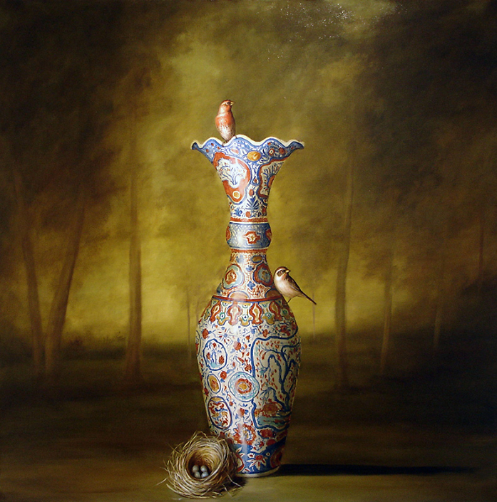 David Kroll - Vase and Nest (SOLD), 2007, oil on linen, 40 x 40 inches