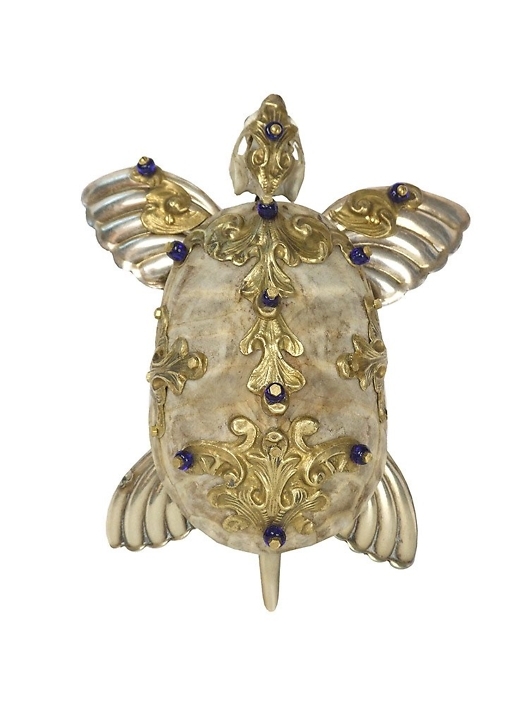 Jessica Joslin - Flash (SOLD), 2017, antique hardware and findings, brass, bone, turtle shell, glove leather, glass eyes, 1.5 by 3 by 4 inches