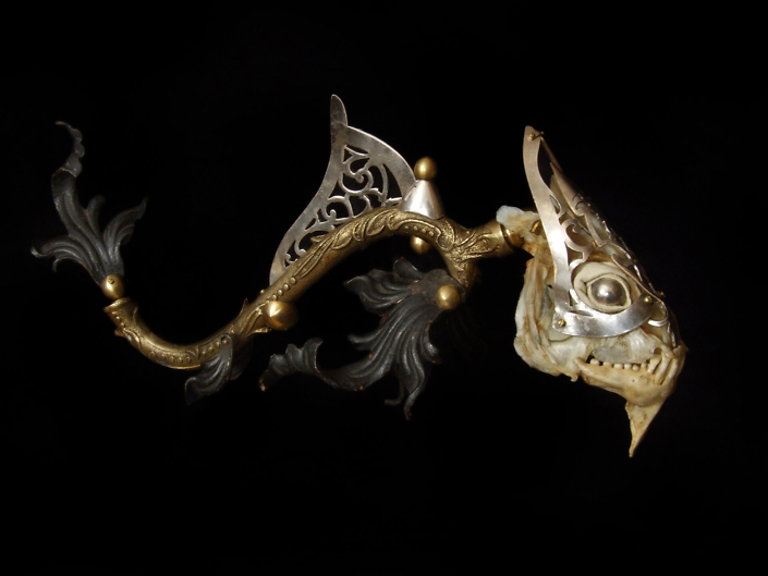 Jessica Joslin - Orlando, 2013, antique hardware and findings, brass, steel, glove leather, glass eyes, 6 by 12 by 6 inches