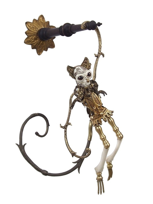 Jessica Joslin - Teddy (SOLD), 2017, antique hardware and findings, brass, bone, cast plastic, glove leather, glass eyes, 21 by 10 by 8 inches