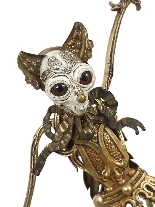 Jessica Joslin - Teddy (detail) (SOLD), 2017, antique hardware and findings, brass, bone, cast plastic, glove leather, glass eyes, 21 by 10 by 8 inches