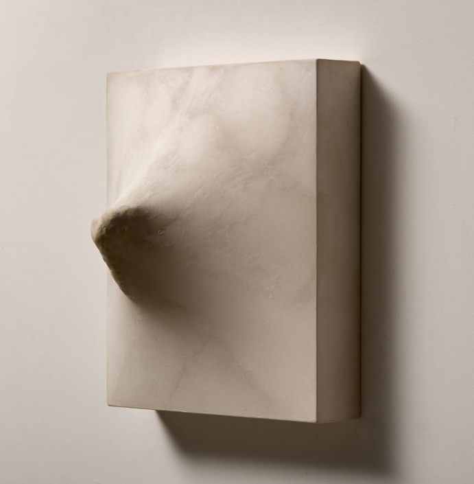 Julianne Swartz - Stretch Drawing (Thick Jut), 2013, wood, rocks, paper, 12 by 10 by 6.5 inches