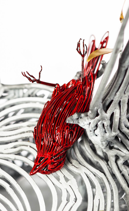 Kim Cridler - Field Study: Suckering Willow (detail) (SOLD), 2014, steel, bronze, paint, 80 by 32 by 32 inches
