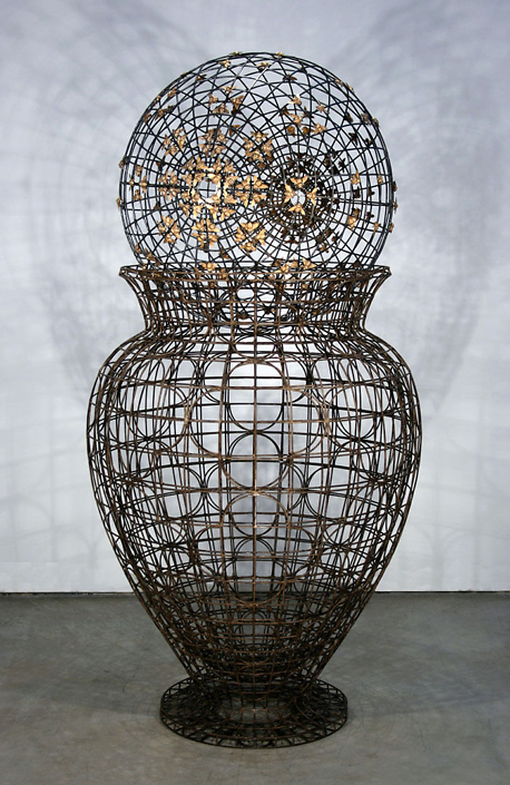 Kim Cridler - Urn with Bees (SOLD), 2015, steel, bronze, 70 by 35 35 inches