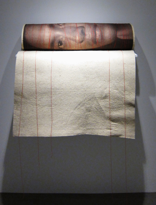 Luis González Palma - Mobius, 2014, photograph on felt, red thread, 40 by 30 inches approximately