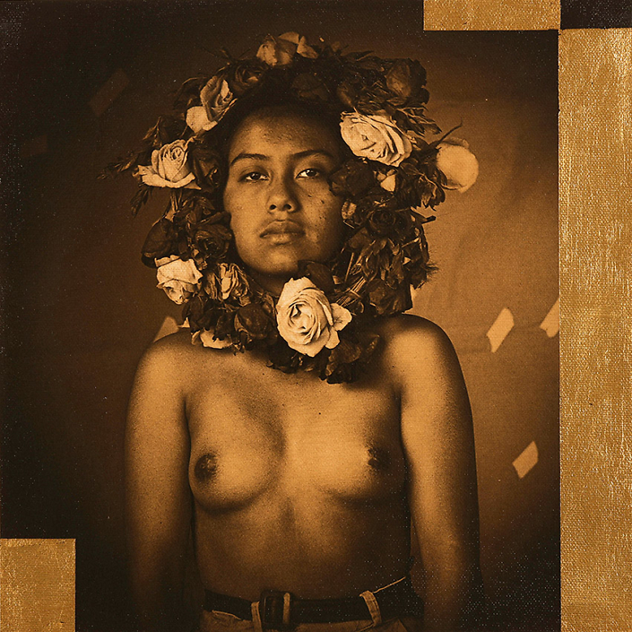Luis González Palma - Mobius (La Rosa), 2019, photograph on canvas, gold leaf, Judea Bitumen, 11.75 by 11.75 inches unframed, edition of 5