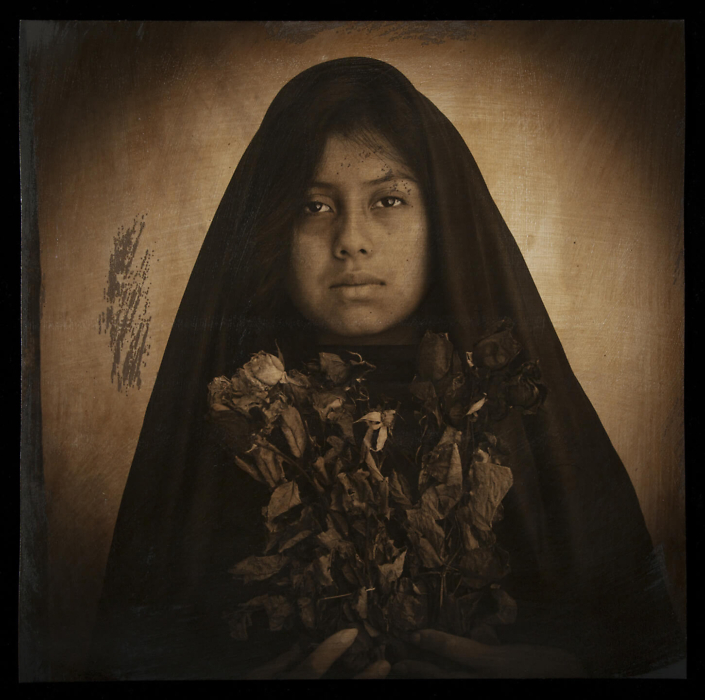 Luis González Palma - Ofrenda, 2011, hand-painted photograph on Hahnemuhle watercolor paper, 20 by 20 inches, edition of 7