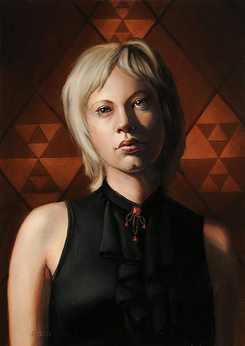 Rachel Bess - Young Widow, 2015, oil on Dibond, 7 by 5 inches, 11 by 9.25 framed