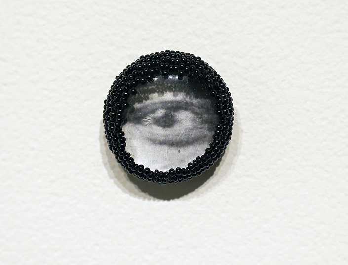 Sonya Clark - Eyes on Freedom (Frederick Douglass) (detail), 2022, Glass, beads, photographs, Dimensions variable (each eye is 1.25")
