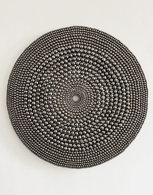 Xawery Wolski - Platinum Circle, 2022, Terracotta with platinum glaze, 42.5 inches diameter x 2.5 inches