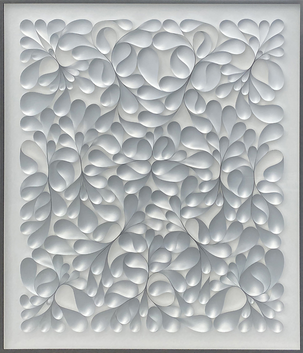 Hunt Rettig - Unfolding World (SOLD), 2021, polyester film, synthetic rubber, acrylics, 50 by 43 inches