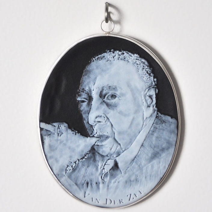 Charlotte Potter - Cameographic - James Van Der Zee, 2017, hand engraved glass, silver, tin, stainless steel, 5 by 4 inches