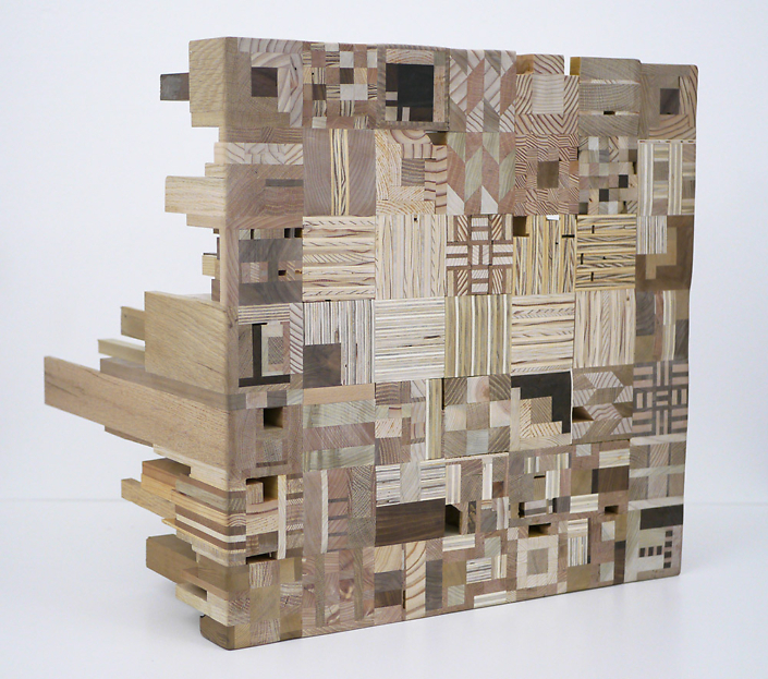 Ato Ribeiro - Sisala The Micro and Macro (SOLD), 2020, repurposed wood, wood glue, 21 by 21 by 18.5 inches