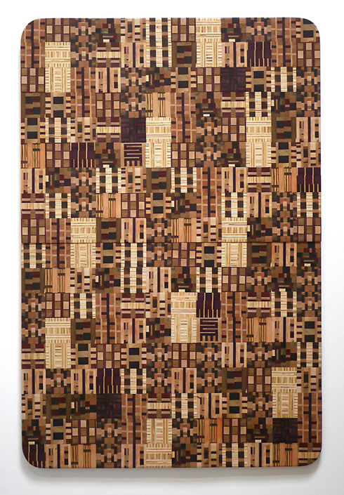 Ato Ribeiro - Untitled (Wooden Kente Quilt #44), 2022, repurposed wood, wood glue, 54" x 36"
