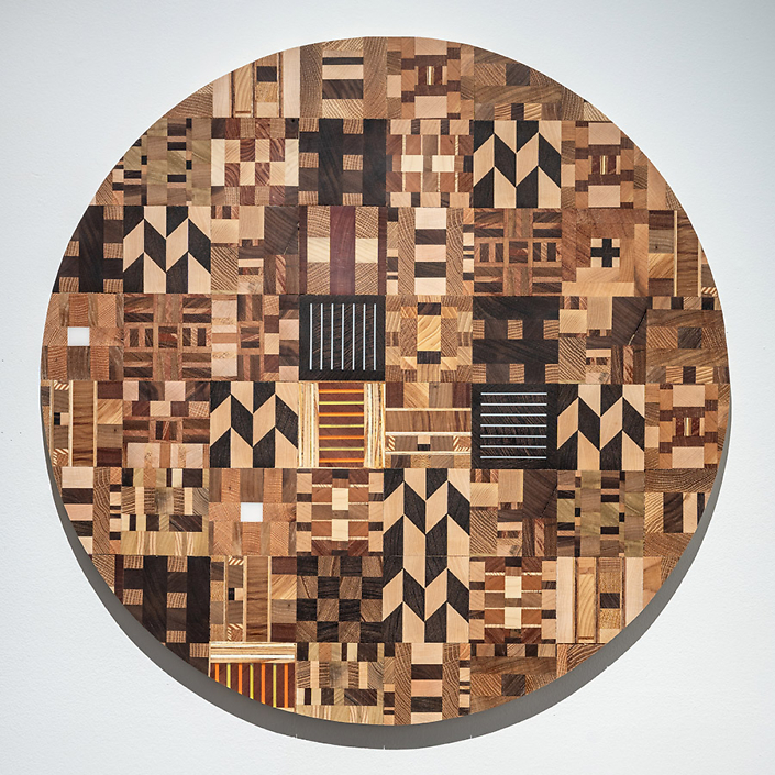 Ato Ribeiro - Untitled (Wooden Kente Quilt #54) (SOLD), 2023, repurposed wood, wood glue, plastics, 24" x 24"