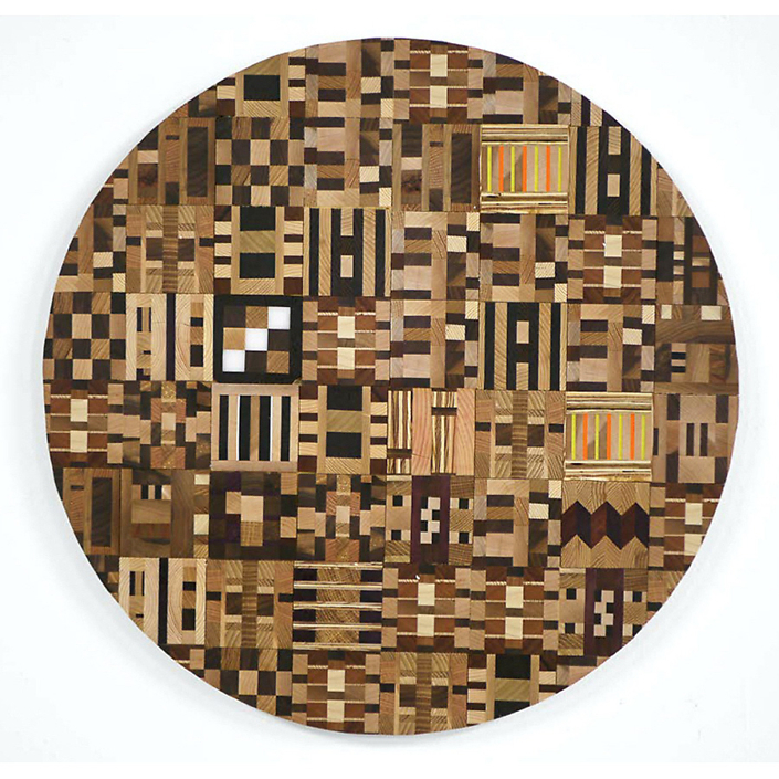Ato Ribeiro - Untitled (Wooden Kente Quilt #59) (SOLD), 2023, repurposed wood, acrylic, plastics, 24" x 24"