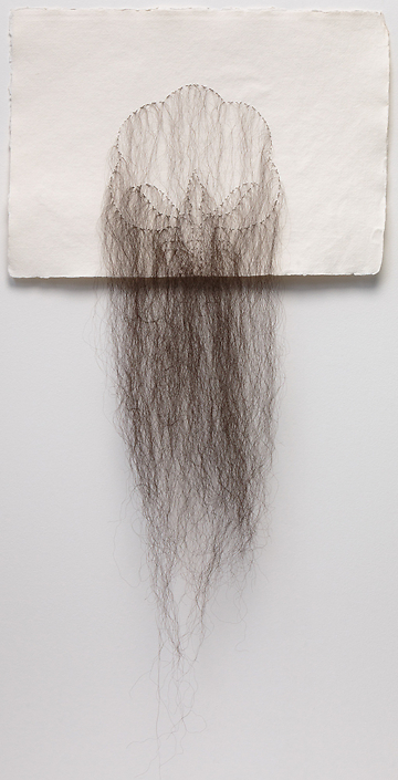 Sonya Clark - Cotton With Hair (SOLD), 2017, Khadi paper, hair, 11.5 by 16 inches paper size