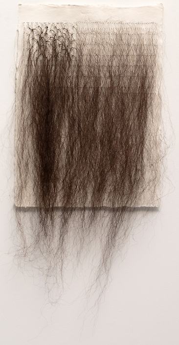 Sonya Clark - Flag With Hair (SOLD), 2017, Khadi paper, hair, 16 by 11.75 inches paper size