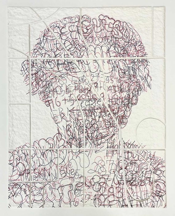 Ben Durham - Untitled (Graffiti Map), 2022, ink and graphite on cut handmade paper, 46 x 38 inches framed
