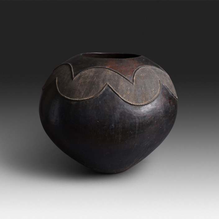 Mncane Nzuza - Ukhamba #19330 (SOLD), ceremonial beer-serving vessel, pit-fired hand-built earthenware with burnished surface, 16 by 19 inches diameter