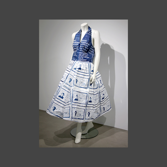Annie Lopez - Relative Alien, 2020, cyanotype on tamale paper, dress dimensions: 52 x 24 x 32 inches