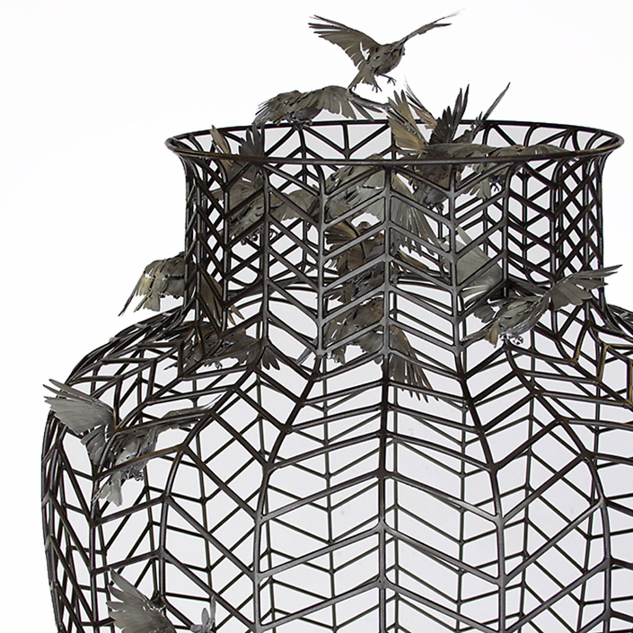 Kim Cridler - Holding 2 (detail), 2021, steel, ecoat, paint, 74 x 35 x 32 inches