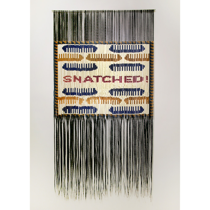 Merryn Omotayo Alaka - Snatched! (SOLD), 2021, pony beads, braided Kanekalon hair, 65 by 33 inches