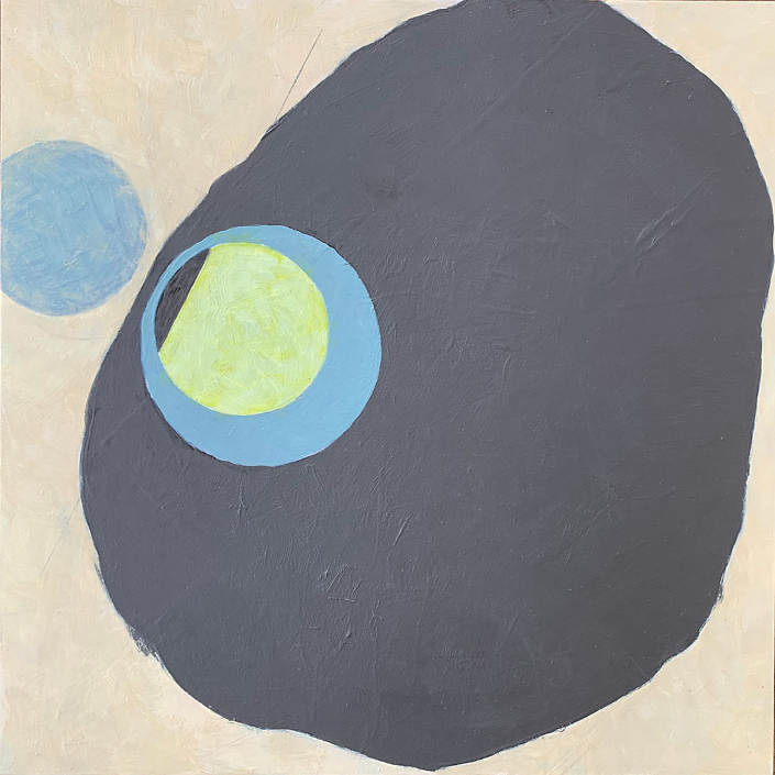 Angela Ellworth - Blue Arrival (SOLD), 2022, oil on graphite on board, 12" x 12"
