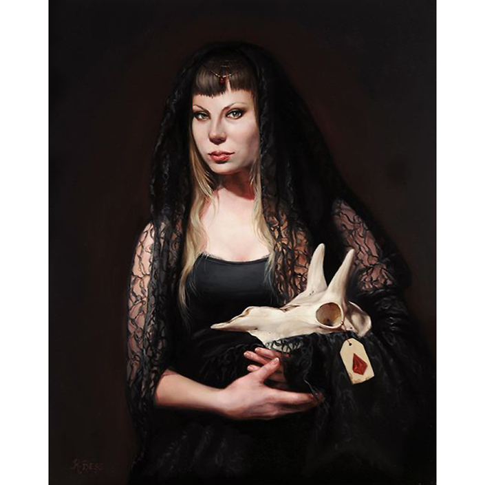 Rachel Bess - Oracle, 2015, oil on Dibond, 10 by 8 inches, 14.25 by 12 framed