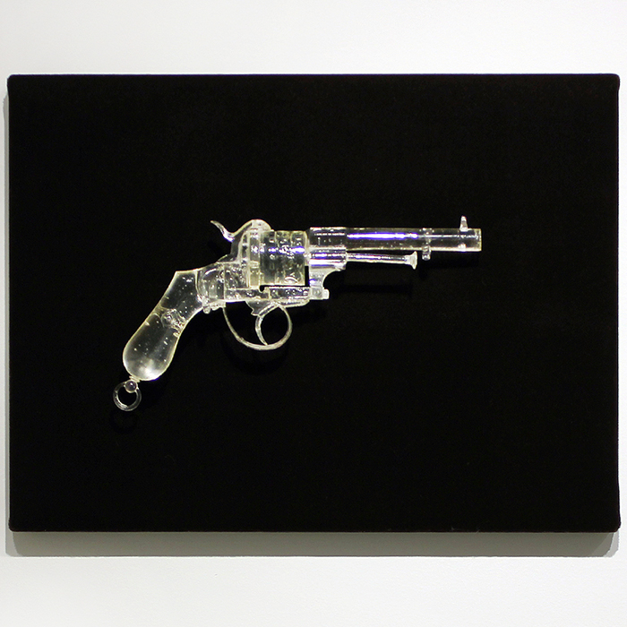 Reynier Leyva Novo - The Desire to Die for Others: Revolver: Carlos Manuel de Cespedes (detail), 2012, cast in polyester resin from original object, 10 by 5 by 1.5 inches, edition of 5, Belonged to President of the Republic of Cuba in Arms Carlos Manuel de Céspedes. With this revolver he fired three shots on encountering the Spanish troops in Yara, the following day to begin the Ten Years War in 1868
