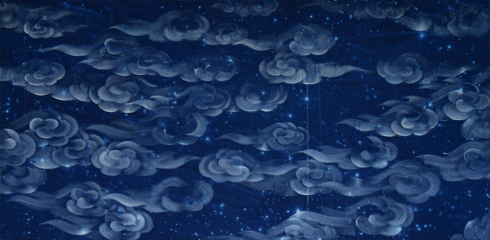 Ala Ebtekar - Zenith (moonlight)(SOLD), 2023, acrylic over cyanotype exposed by moonlight on canvas, 36" x 72" x 2"
