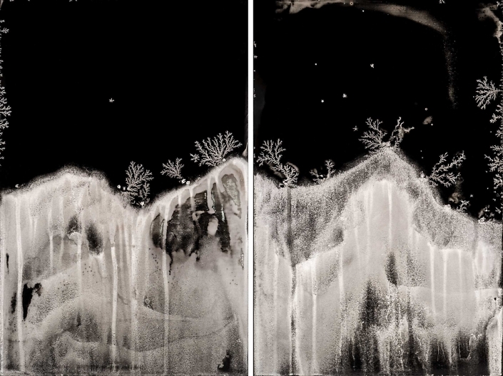 Michael Koerner - Hibakusha Landscape #0404L - #0420R, 2020, collodion on tin, 12 by 8 inches each