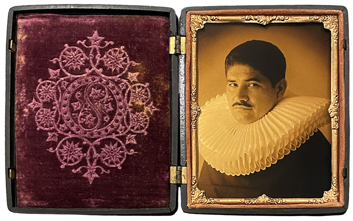 Luis González Palma - Bodyguard #5, 2010, original goldtone photograph, vintage daguerreotype case, 4.75" x 7.5" when open, edition of 6