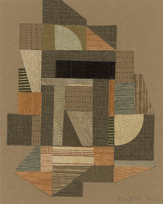 Andy Burgess - The Barracks (SOLD), 2023, vintage and painted paper collage, 4.5 by 3.75 inches