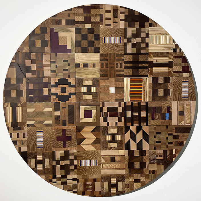 Ato Ribeiro - Untitled (Wooden Kente Quilt #61), 2024, repurposed wood, acrylic, HDPE, 24" x 24"